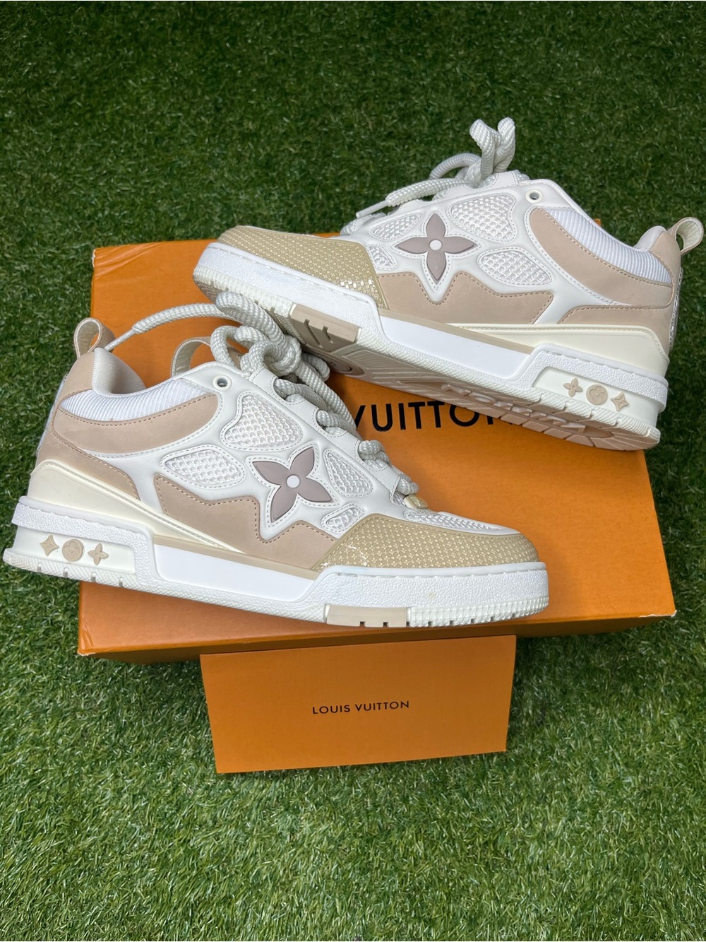 Louis Vuitton Beige, White and Cream LV Trainer Sneakers